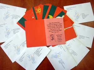 Rašėme Kalėdinius sveikinimus į Ukrainą, Lenkiją, Angliją, Prancūziją, Ispaniją, Italiją, Turkiją. 