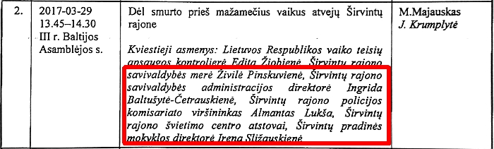 Posėdžio darbotvarkė