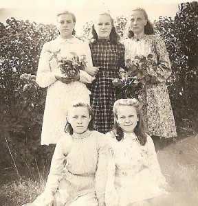Juodapurvės kaimo merginos su draugėmis iš Limonių. Pirmoje eilėje iš kairės į dešinę: Melanija Kiškiūnaitė - Stankevičienė, Stasė Stankevičiūtė - Pusvaškienė. Antroje eilėje iš kairės į dešinę: Zosė Stundytė - Ragauskienė, Aldona Kiškiūnaitė - Narbuntienė, Apolonija Martinėlytė - Skinderienė.