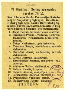 Rinkimų į III Seimą sąrašas Nr. 2, kuriame pirmuoju numeriu įrašytas Petras Jočys, 5-uoju - širvintiškis Jonas Usavičius.