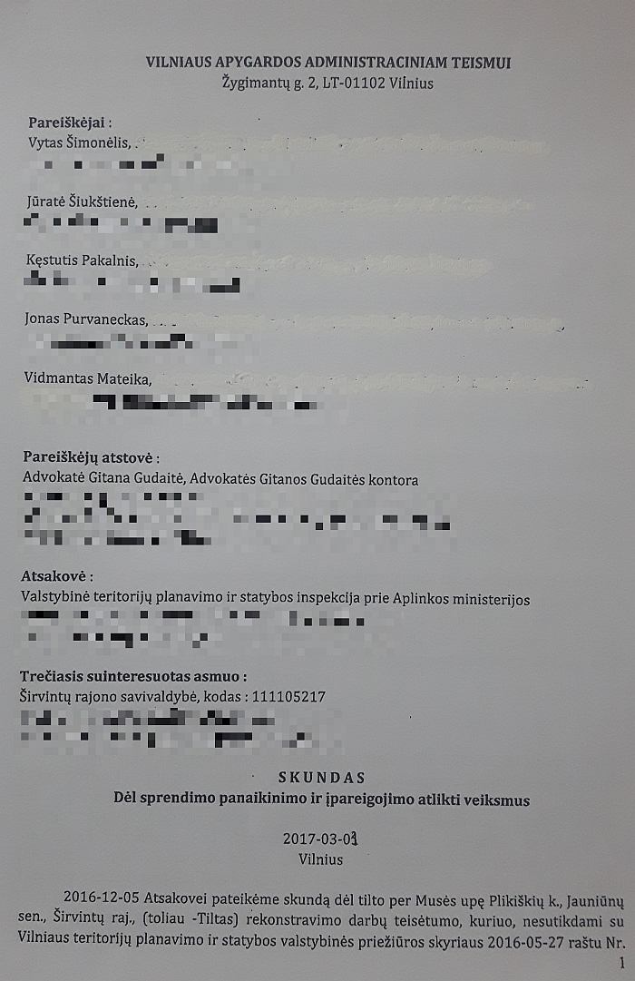 Šįkart opozicijos skundas pateiktas Vilniaus apygardos administraciniam teismui