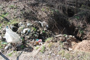 Kam toli nuo kelio važiuoti? Galima šiukšles čia pat į atsivėrusią duobę išpilti...